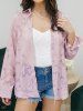 Jacquard Turn Down Collar Long Sleeve Button Up Blouse -  