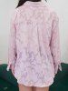 Jacquard Turn Down Collar Long Sleeve Button Up Blouse -  