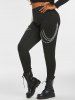 Ensemble Haut Gothique à Bretelle Panenau Découpé et Pantalon Moulant Embelli D'œillet et de Chaîne - Noir 