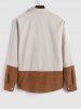 Ethnic Geometric Pattern Embroidered Two Tone Corduroy Long Sleeves Shirt -  