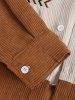 Chemise Ethnique Motif Géométrique Brodée Bicolore à Manches Longues en Velours Côtelé - café lumière XXL