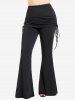 Plus Size Cinched Ruched Split Hem Bell Bottom Skirted Pants -  