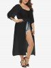 Cardigan Noué Long en Crochet Transparent Grande-Taille - Noir Taille Unique