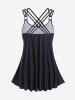 Maillot de Bain Tankini Croisé Crâne et Rose Imprimées de Grande Taille - Noir 3X | US 22-24