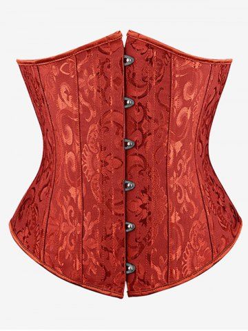 Gothic Lace-up Boning Underbust Brocade Corset - RED - 4XL