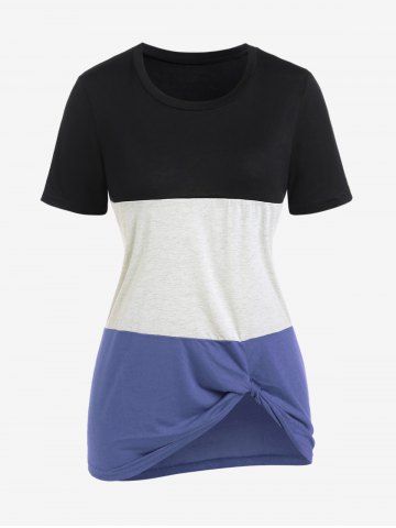 Plus Size Colorblock Short Sleeves Tee - BLUE - L