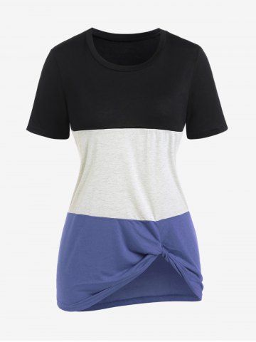 Camiseta de Talla Corto de Bloqueo de Color - BLUE - XL