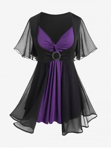 Camiseta Talla Extra 2 en 1 Manga Ondulada Cruzada - BLACK - 4X | US 26-28