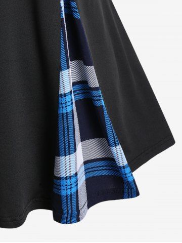 Plus Size Sweetheart Neck Checked Panel Sleeveless Top