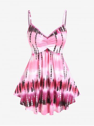 Plus Size Tie Short Sleeves Cropped Top and Tie Dye Tank Top Set