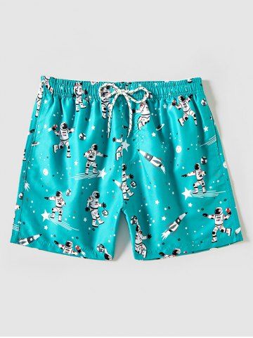 Short de Plage Motif D'Astronaute et Etoile à Cordon - LIGHT BLUE - XL