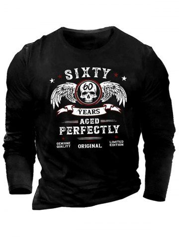 Skull Wing Letter Print Graphic T-shirt - BLACK - XL