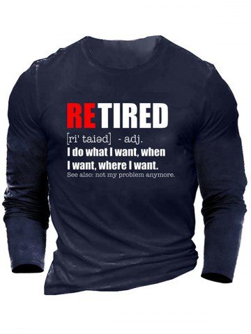 RETIRED Slogan Print Long Sleeve T-shirt - BLUE - 2XL