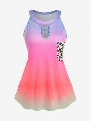 Plus Size Ombre Leopard Pocket Ladder Cutout Tank Top -  