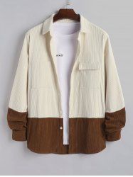 Two Tone Colorblock Long Sleeves Corduroy Shirt -  