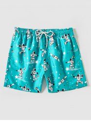 Astronaut Star Printed Drawstring Beach Board Shorts -  