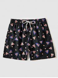Geometric Pattern Drawstring Beach Shorts -  