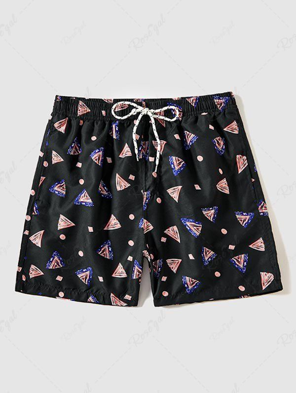 Sale Geometric Pattern Drawstring Beach Shorts  