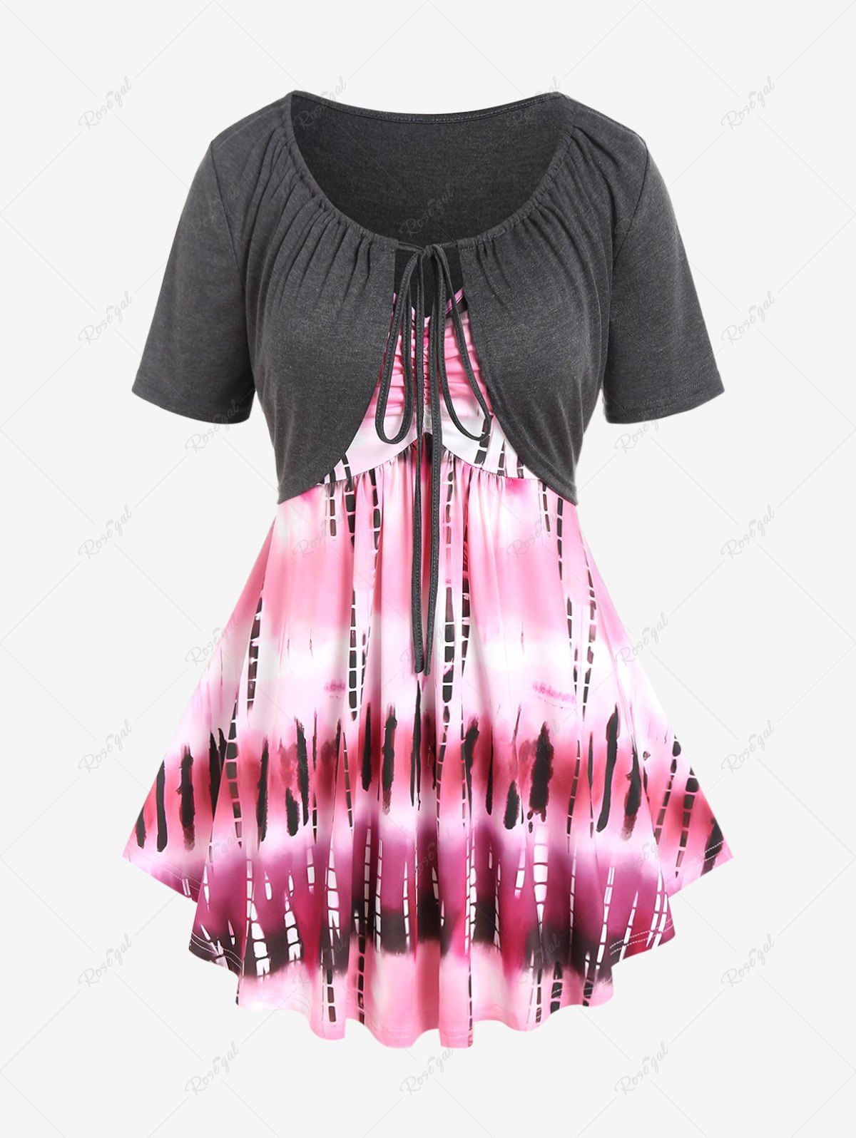 Shops Plus Size Tie Short Sleeves Cropped Top and Tie Dye Tank Top Set  