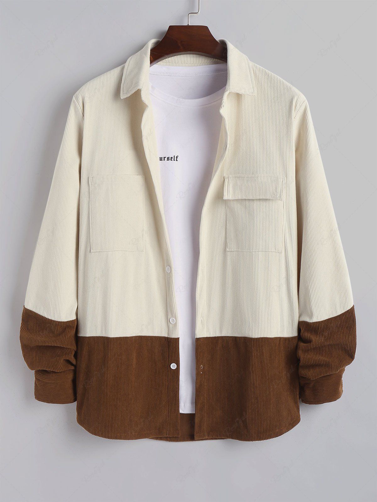 Shops Two Tone Colorblock Long Sleeves Corduroy Shirt  