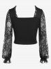 Gothic Sheer Lace Panel Zip Front Frilled Top -  