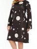 Robe Mi-Longue Trapèze à Col Rond à Imprimé Soleil Lune et Etoiles Grande-Taille - Noir 1XL