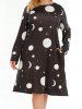 Robe Mi-Longue Trapèze à Col Rond à Imprimé Soleil Lune et Etoiles Grande-Taille - Noir 1XL