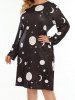 Robe Mi-Longue Trapèze à Col Rond à Imprimé Soleil Lune et Etoiles Grande-Taille - Noir 1XL