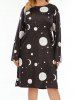 Robe Mi-Longue Trapèze à Col Rond à Imprimé Soleil Lune et Etoiles Grande-Taille - Noir 1XL
