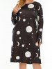 Robe Mi-Longue Trapèze à Col Rond à Imprimé Soleil Lune et Etoiles Grande-Taille - Noir 1XL