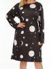 Robe Mi-Longue Trapèze à Col Rond à Imprimé Soleil Lune et Etoiles Grande-Taille - Noir 1XL