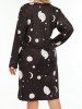 Robe Mi-Longue Trapèze à Col Rond à Imprimé Soleil Lune et Etoiles Grande-Taille - Noir 1XL