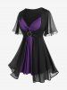 Plus Size Flutter Sleeves Twist Colorblock 2 in 1 Tee -  