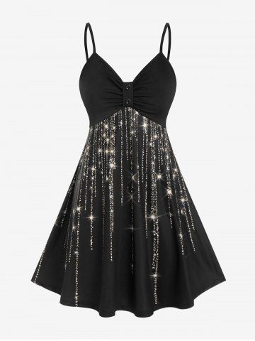 Plus Size Glitter Lighting Print Cami Dress - BLACK - 4X | US 26-28