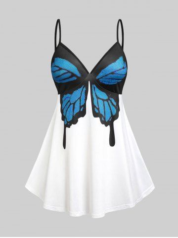Plunge Butterfly Print Plus Size & Curve Tank Top