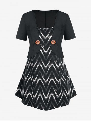 Plus Size & Curve Open Front Top and Zigzag Camisole - BLACK - 2X