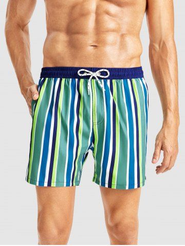 Vertical Striped Colored Boardshorts - DEEP GREEN - M