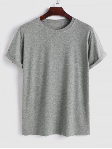 Solid Color Basic Short Sleeves T-shirt - GRAY - S