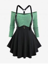 Plus Size Buckle Straps Off The Shoulder Cable Knit Panel Tops -  