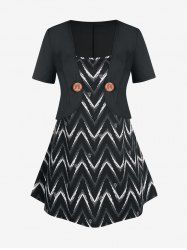 Haut Ouvert en Avant Courbe Zigzag Grande Taille et Camisole - Noir 4X