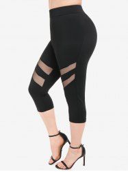 Plus Size Mesh Panel Skinny Pull On Capri Pants -  
