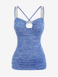 Plus Size Chain Panel Space Dye Ruched Crisscross Cami Top -  