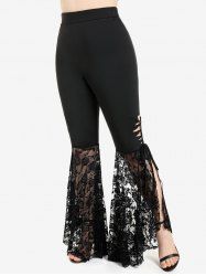 Plus Size Rose Lace Insert Flare Leggings - Black - 3561113012 Size XL