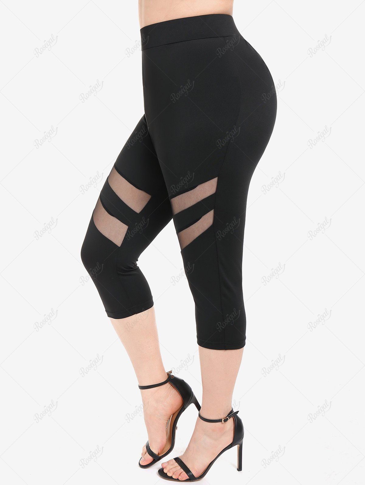 Online Plus Size Mesh Panel Skinny Pull On Capri Pants  