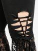 Plus Size Lace-up Cutout Lace Panel Slit Pull On Flare Pants -  