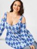 Plus Size Argyle Print Cold Shoulder T Shirt -  
