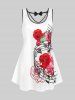 Plus Size Rose Musical Notes Lace Panel Bowknot Tank Top -  