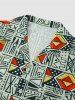 Tribal Geo Print Lapel Collar Short Sleeves Vacation Shirt -  