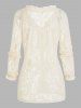 Flower Lace Ruffle Plunging Neck Long Sleeve Blouse -  