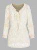 Flower Lace Ruffle Plunging Neck Long Sleeve Blouse -  